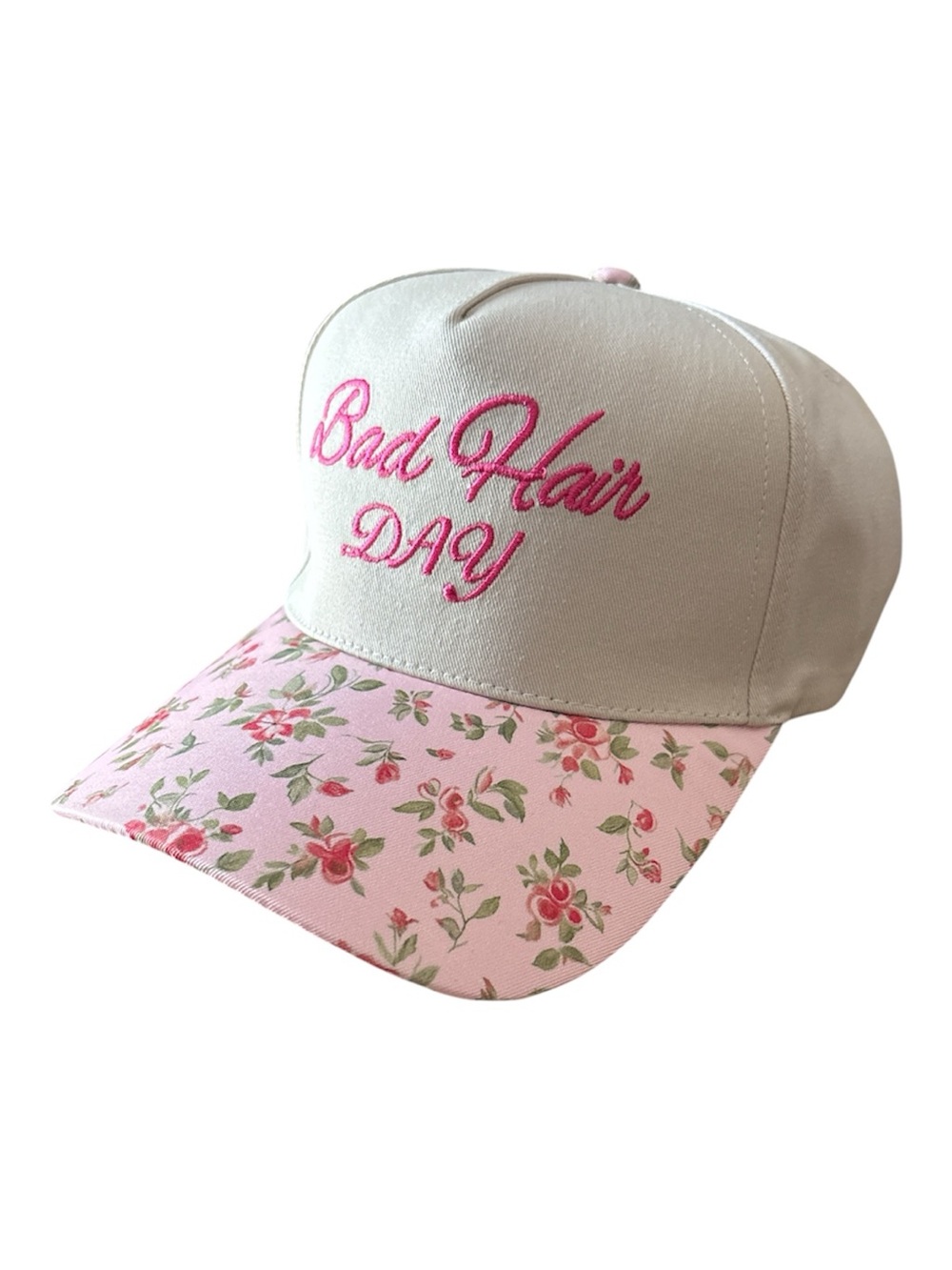 Pink Floral 'Bad Hair Day' Baseball Cap Boat Beach Golf Surf Marathon Trucker